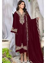 Pure Viscose Velvet Maroon Eid Wear Embroidery Work Pakistani Suit